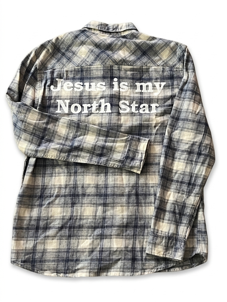 White & Navy Plaid Flannel L