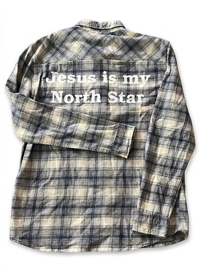 White & Navy Plaid Flannel L